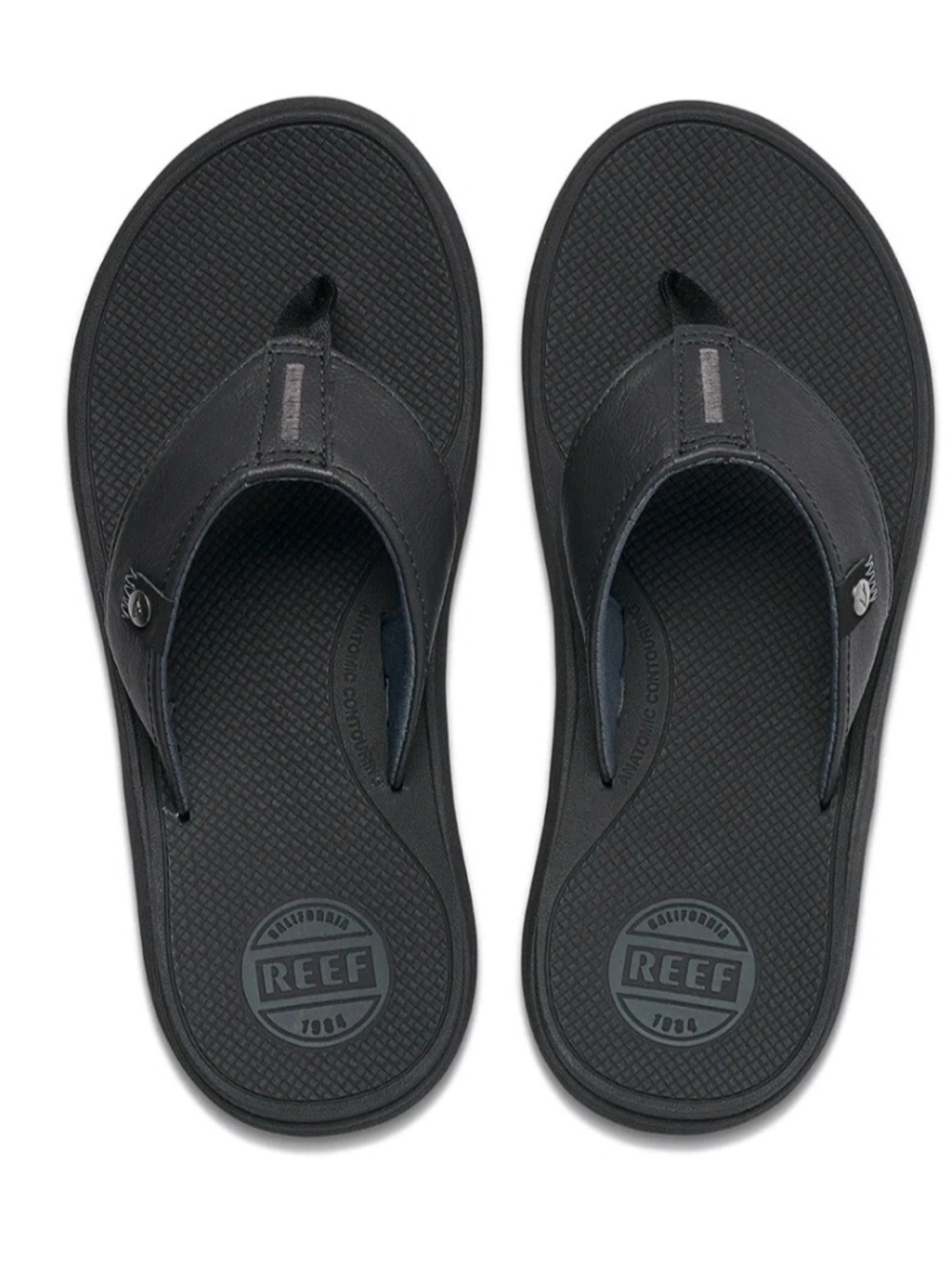 Reef Men's Black Leather-Style Toe Post Sandals